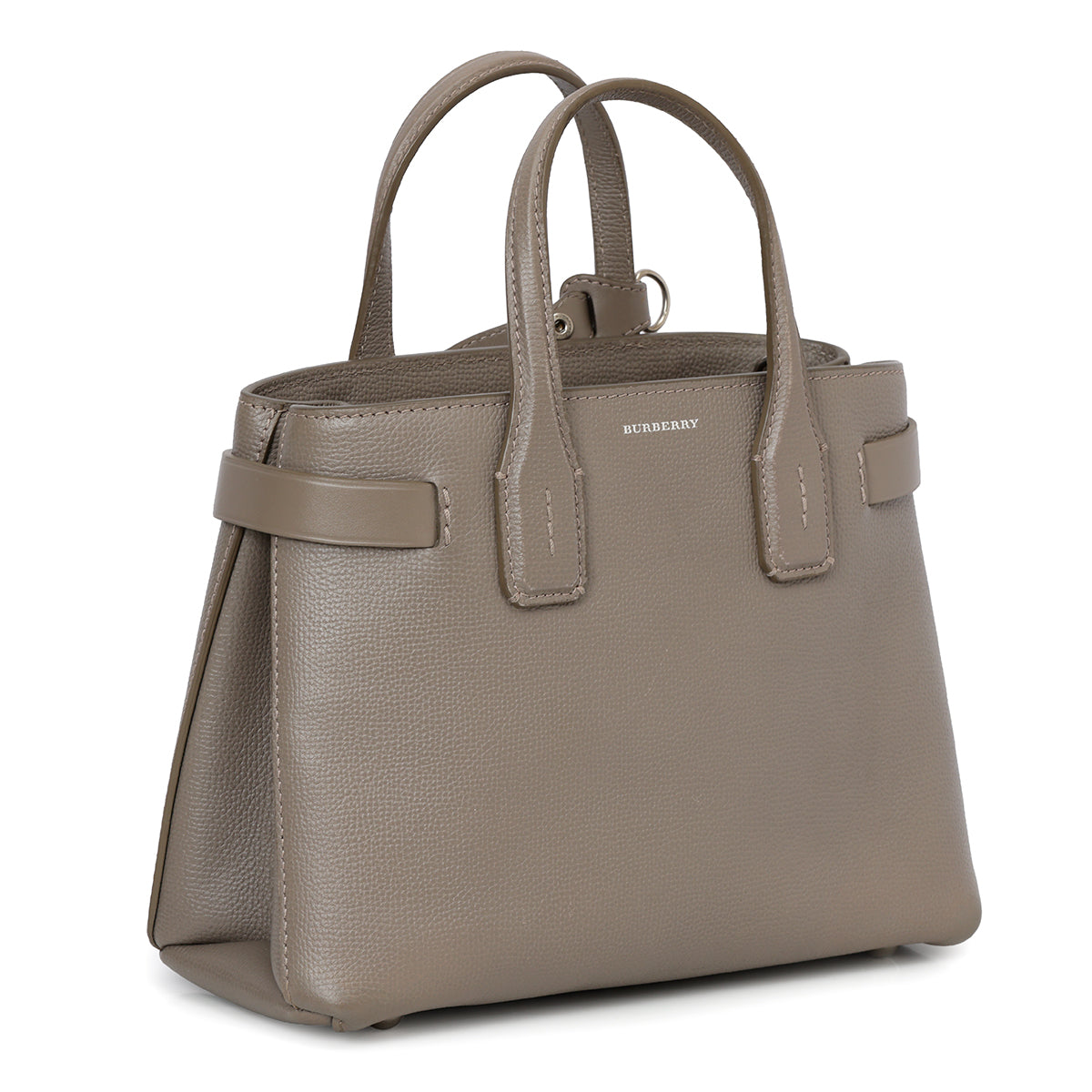 Grey Leather Small Banner Tote