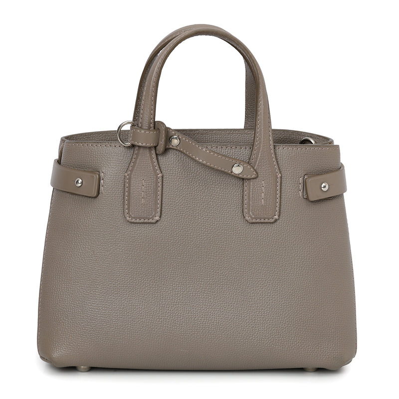 Grey Leather Small Banner Tote