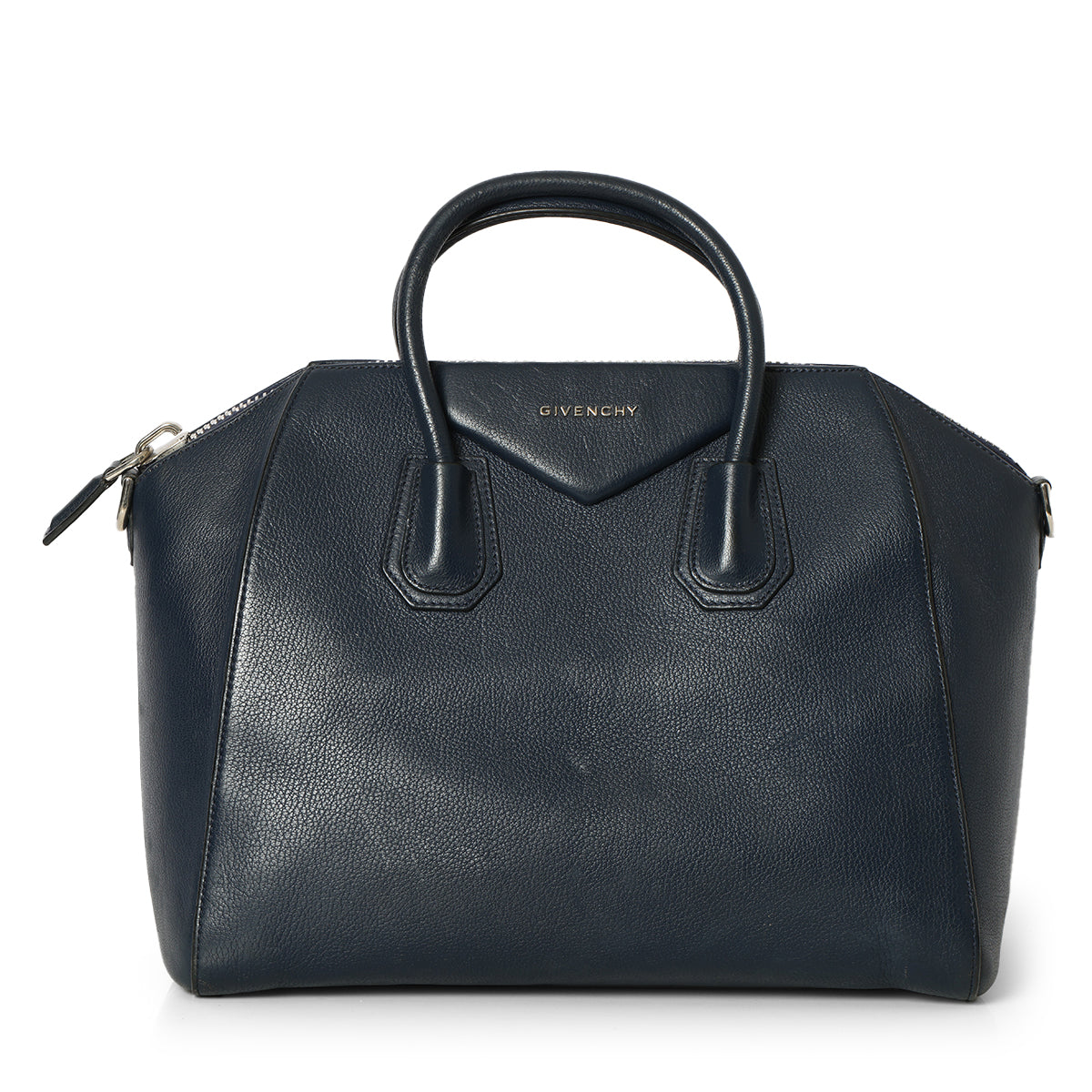 Navy Blue Sugar Goatskin Leather Medium Antigona Bag