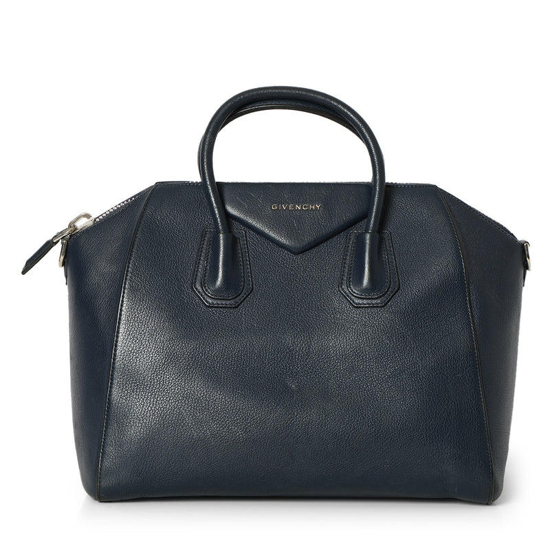 Pre-loved Givenchy Navy Blue Sugar Goatskin Leather Medium Antigona Bag