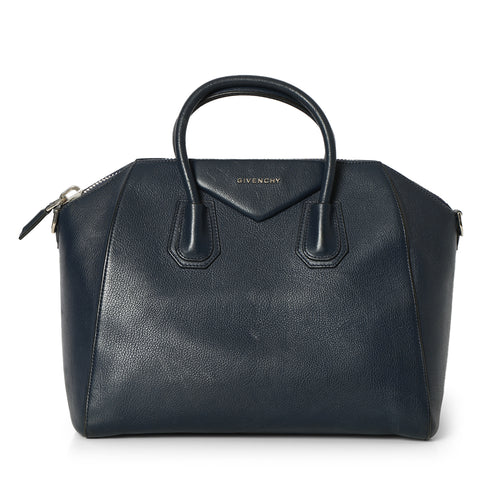 Navy Blue Sugar Goatskin Leather Medium Antigona Bag