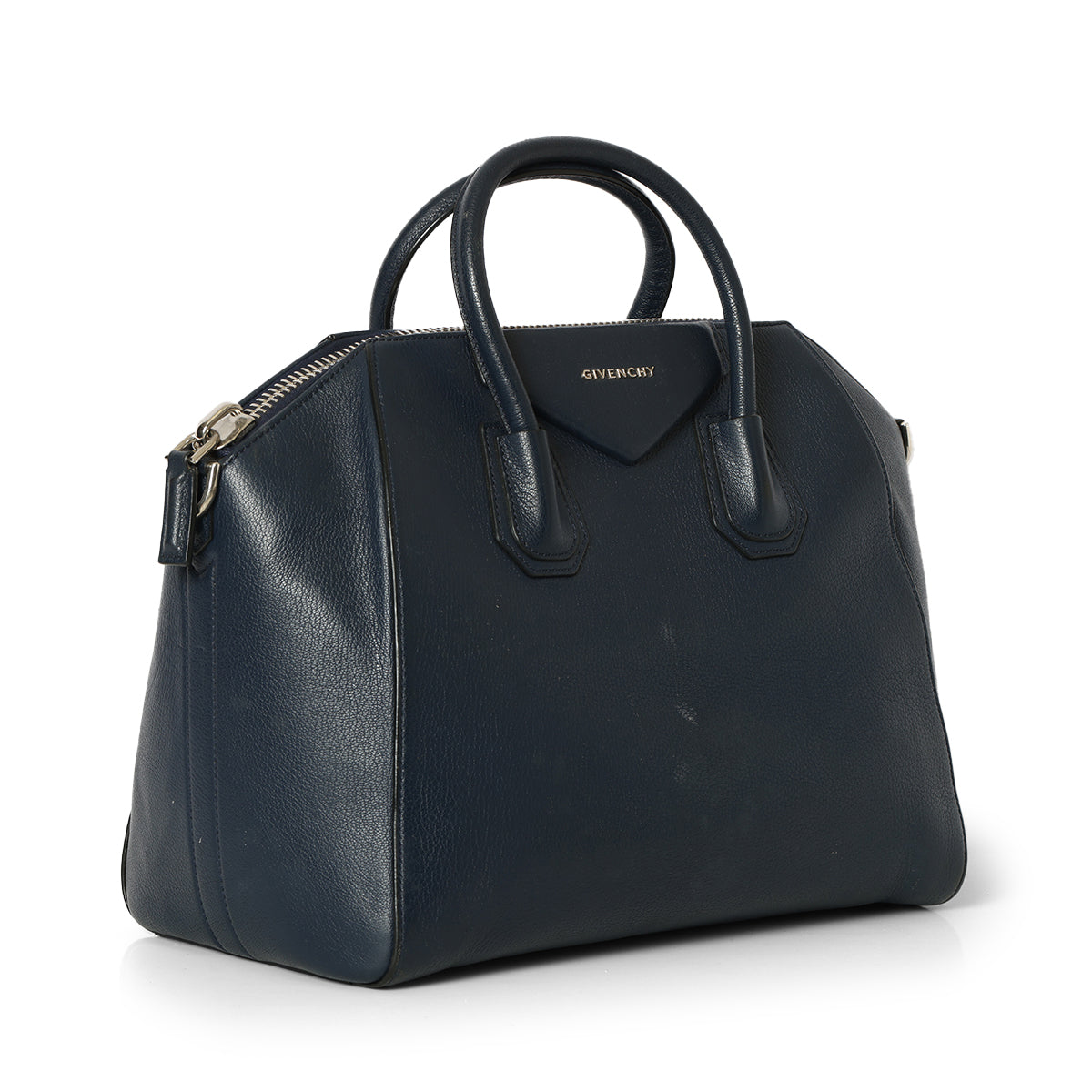 Navy Blue Sugar Goatskin Leather Medium Antigona Bag