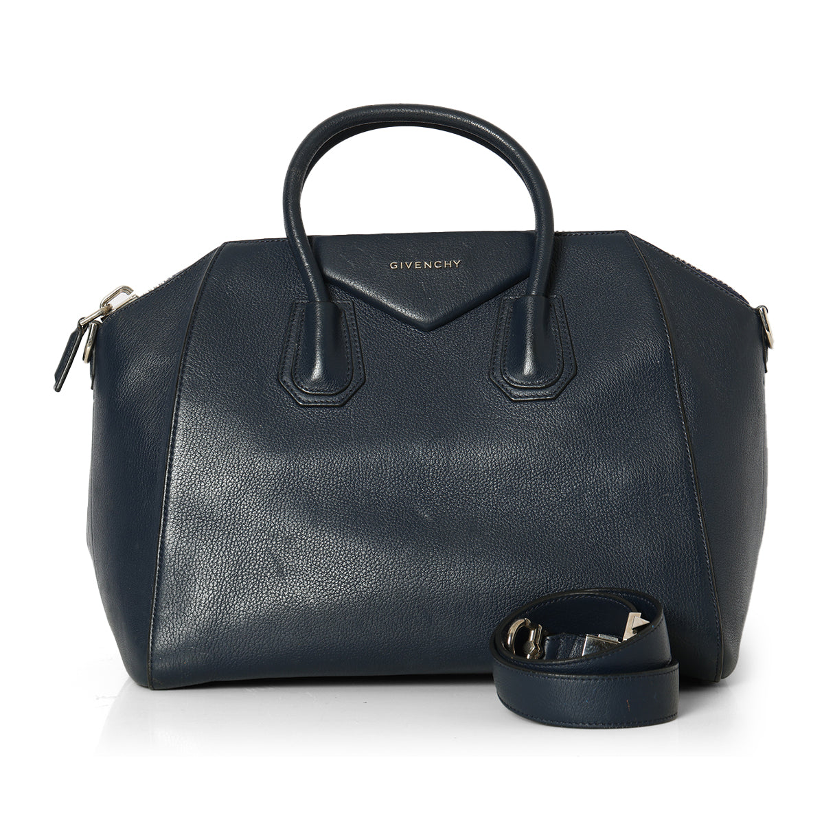 Navy Blue Sugar Goatskin Leather Medium Antigona Bag