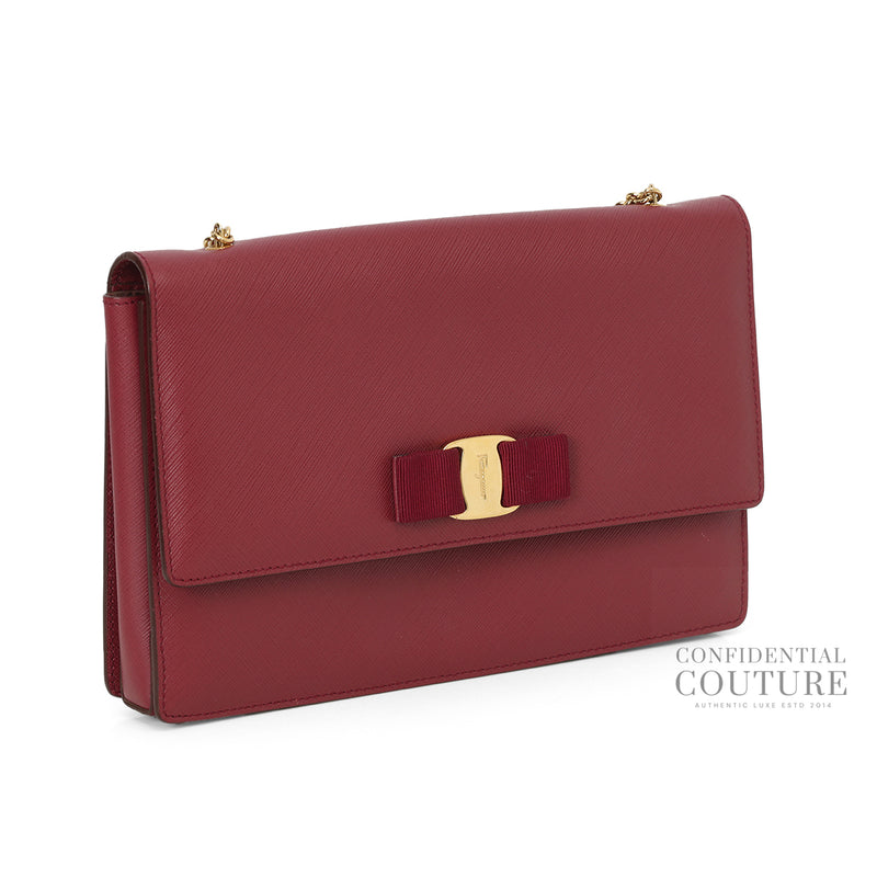 Women pre loved Salvatore Ferragamo Wine Ginny Vara Crossbody Bag