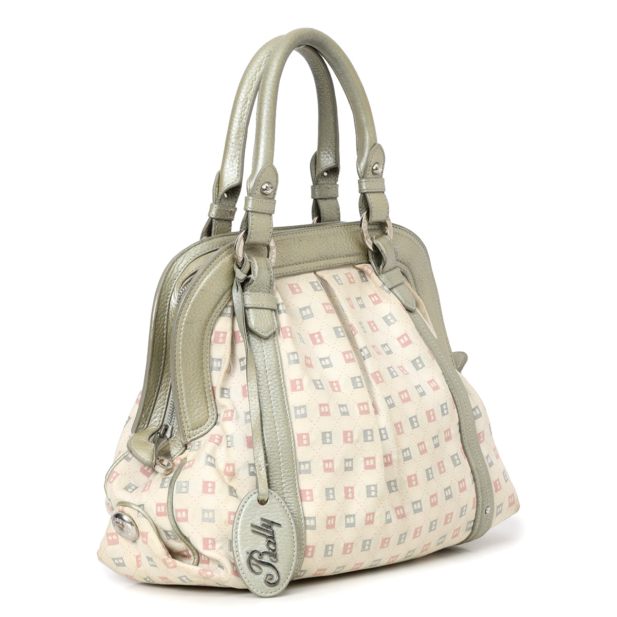 White And Grey Canvas Satchel Bag
