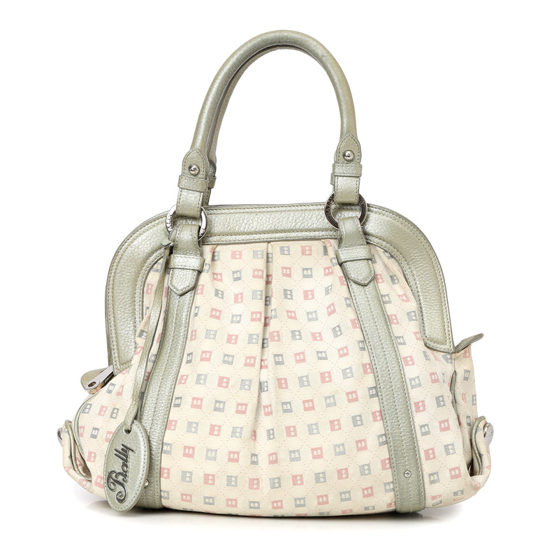 Bally White And Grey Canvas Satchel Bag
