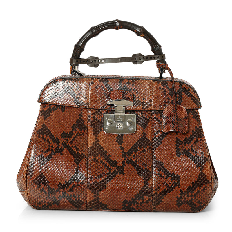 Gucci Brown/Black Python Lady Lock Large Top Handle Bag