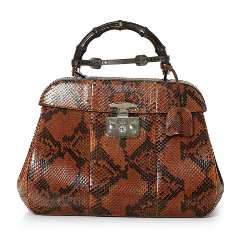 Brown/Black Python Lady Lock Large Top Handle Bag