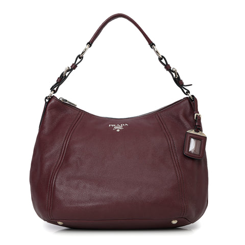 Wine Vitello Phenix Medium Leather Hobo Bag
