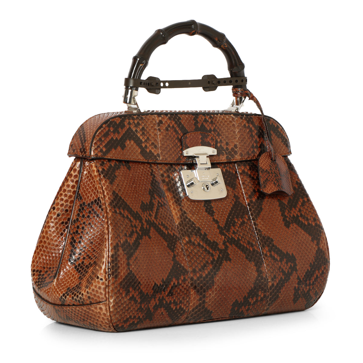 Brown/Black Python Lady Lock Large Top Handle Bag
