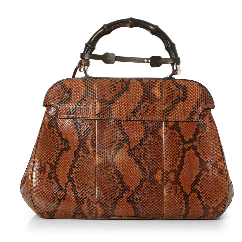 Women Gucci Brown/Black Python Lady Lock Large Top Handle Bag