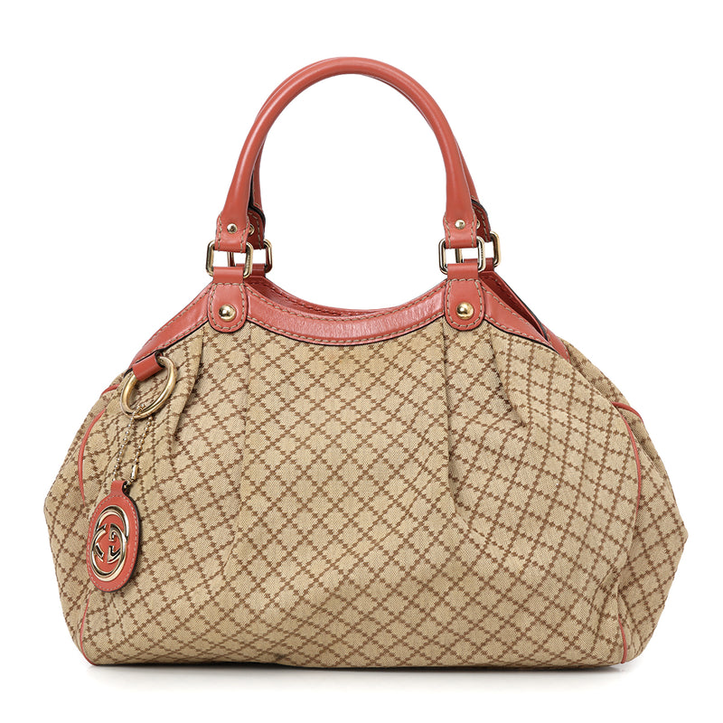 Gucci Coral And Beige Sukey GG Canvas Medium Tote