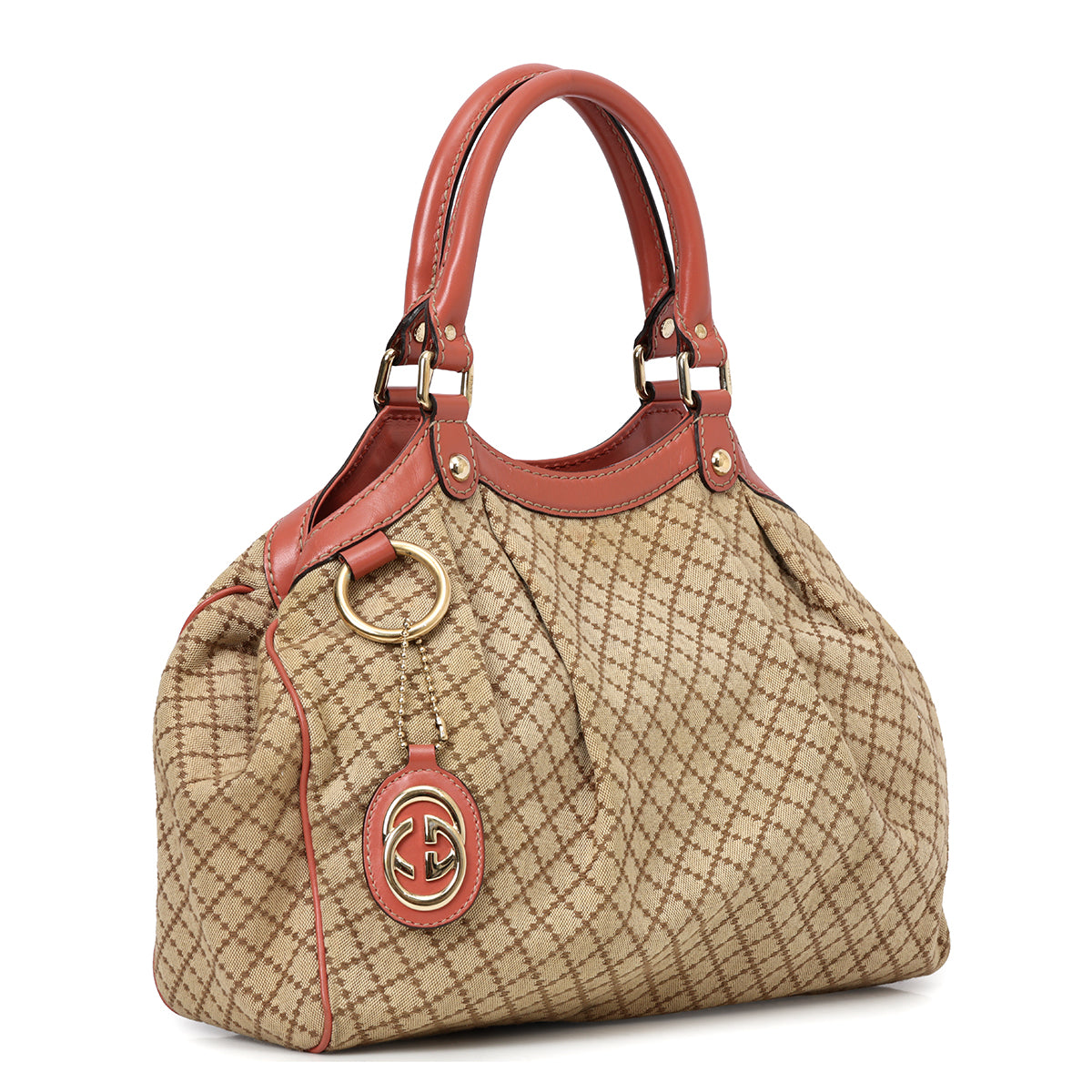 Coral And Beige Sukey GG Canvas Medium Tote