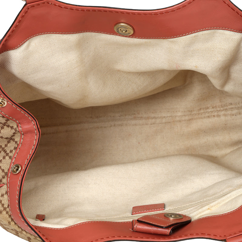 Women pre loved gucci coral and beige sukey gg canvas medium tote