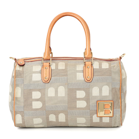 Beige/Grey Monogram Fabric and Leather Boston Bag