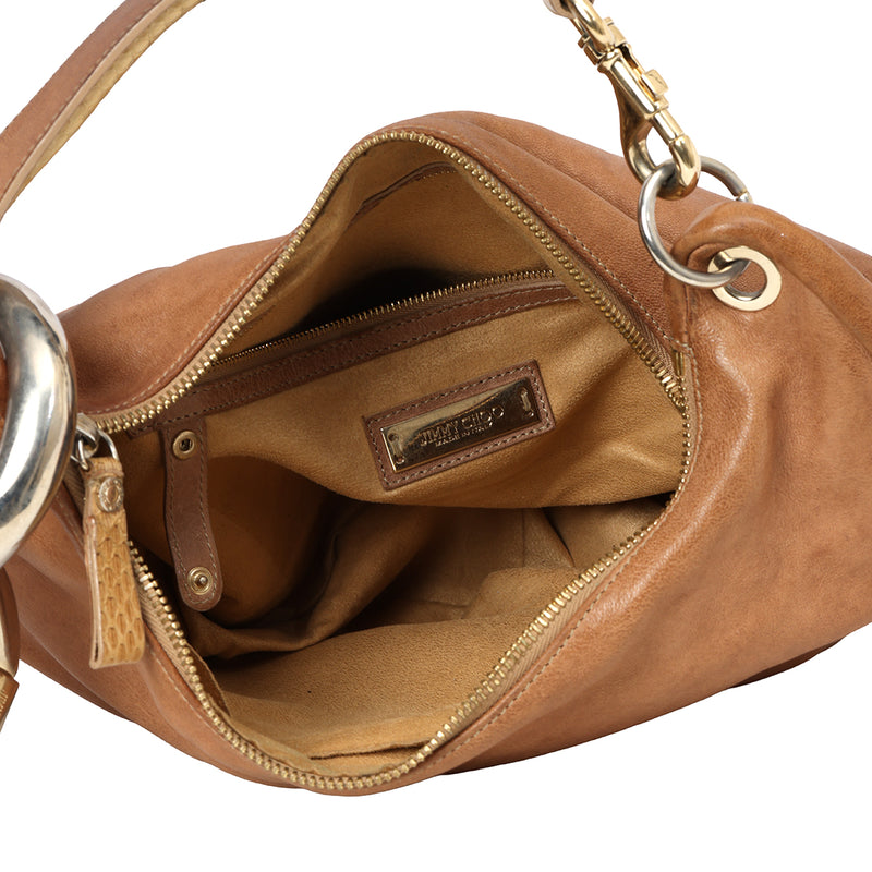 Women Jimmy Choo Tan Python Handle Sky Shoulder Bag