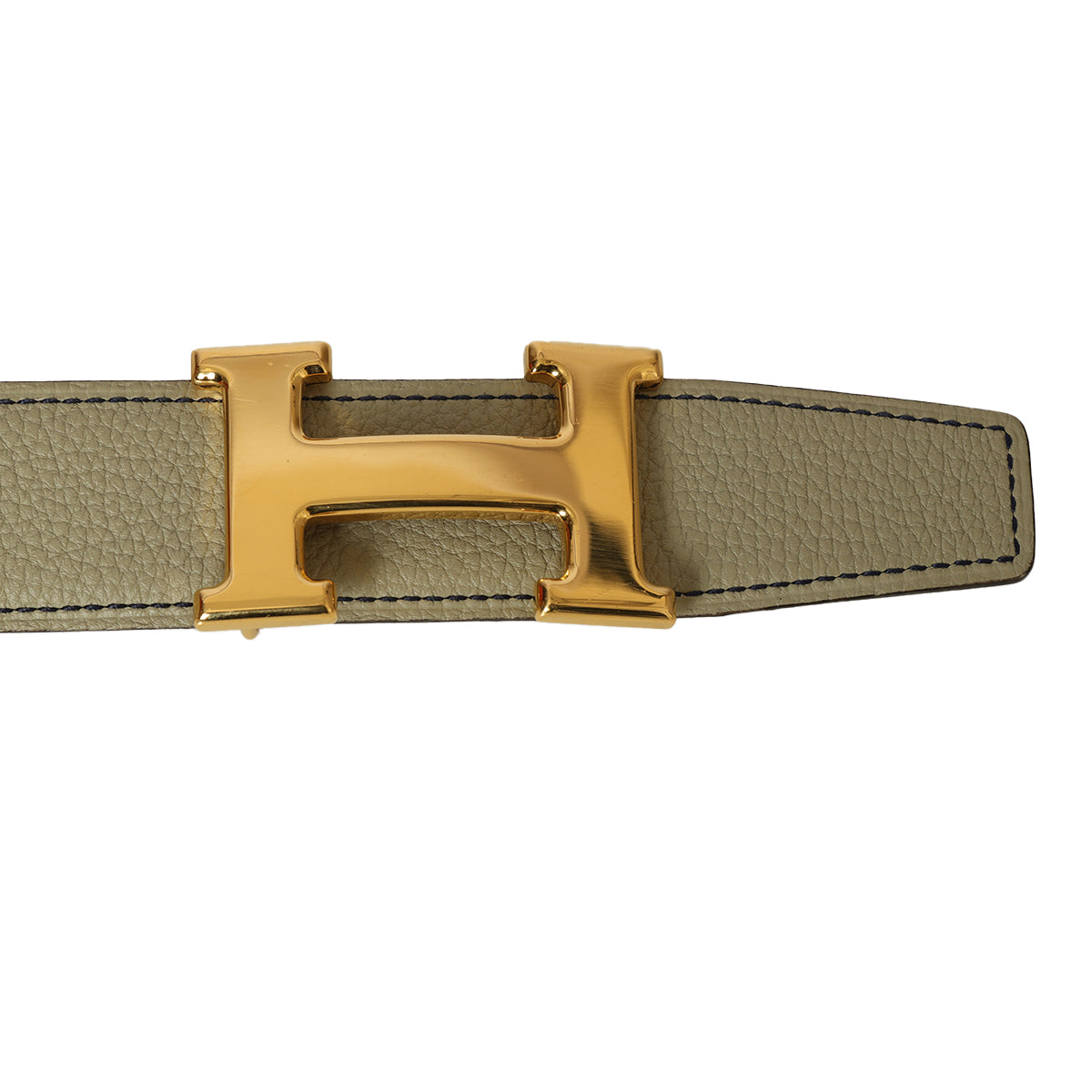 H Belt Buckle & Grey, Tan Reversible Leather Strap 32