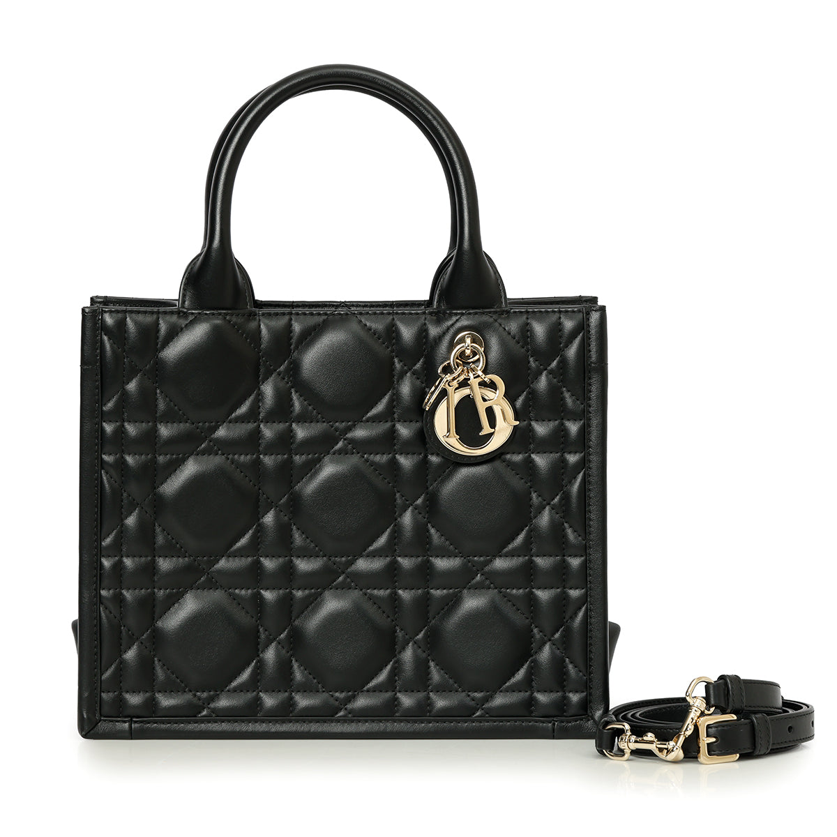 Black Small Microcannage Leather Book Tote