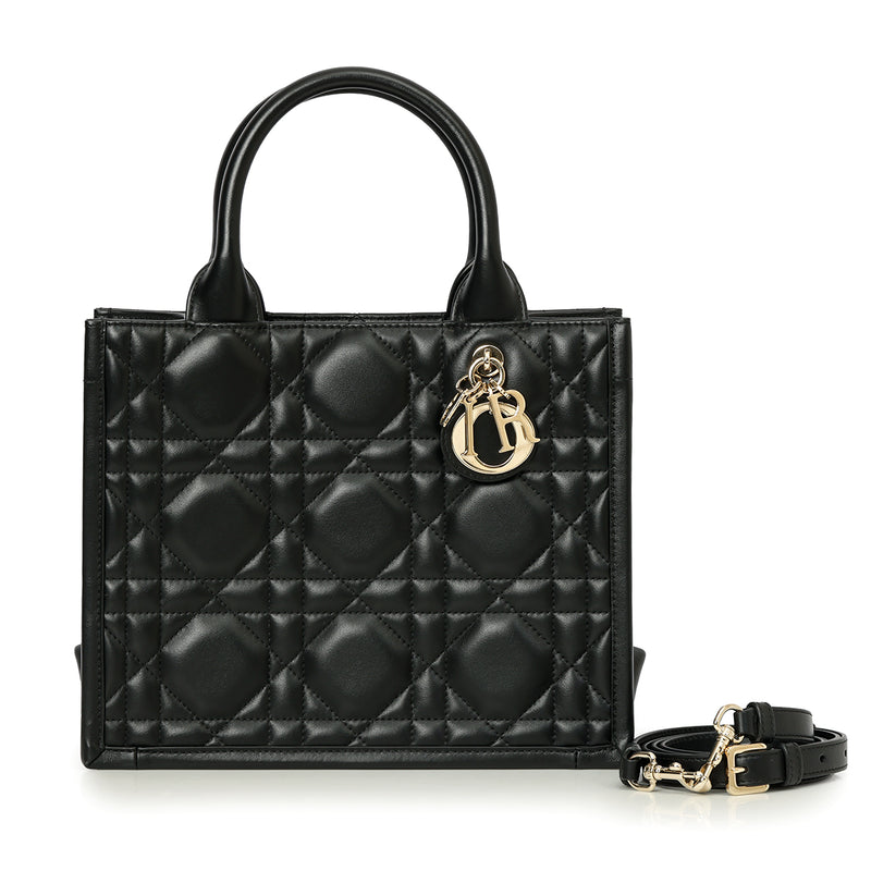 Black Small Microcannage Leather Book Tote