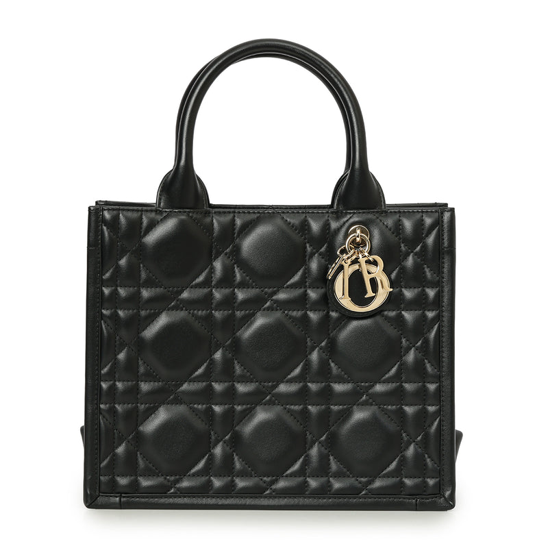 Black Small Microcannage Leather Book Tote