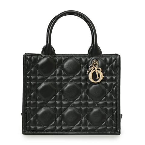 Black Small Microcannage Leather Book Tote