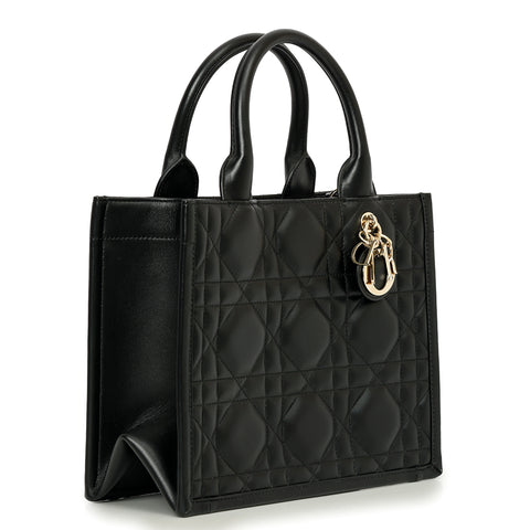 Black Small Microcannage Leather Book Tote