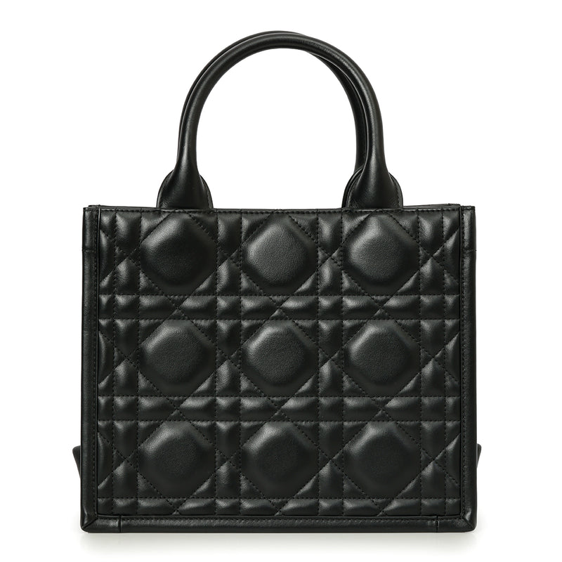 Black Small Microcannage Leather Book Tote