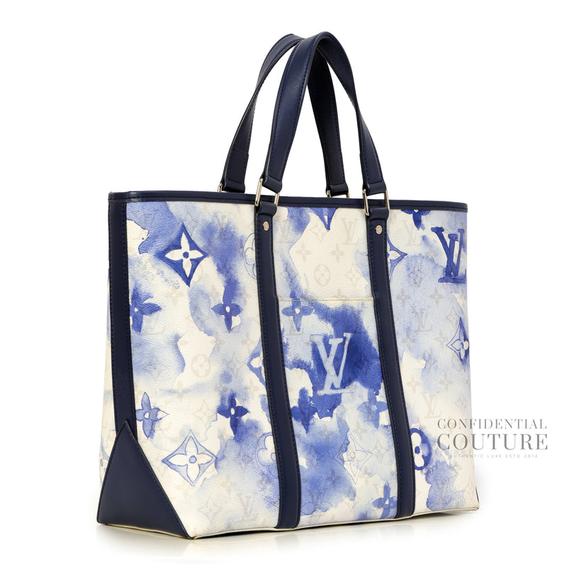 Blue Monogram Watercolor Weekend Tote GM