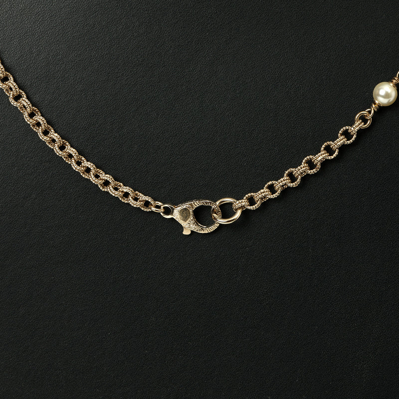 Pearl Chain Long Necklace With 3 CC Logo