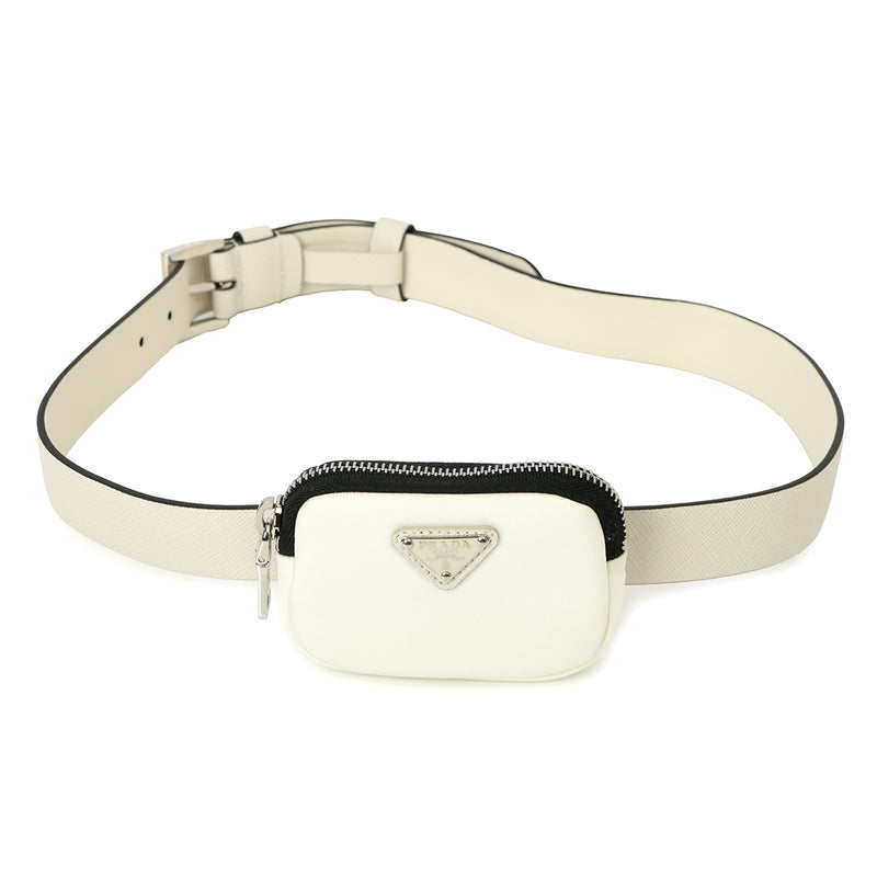 Pre-loved Prada Saffiano Leather And Nylon Pouch Belt Size: 32