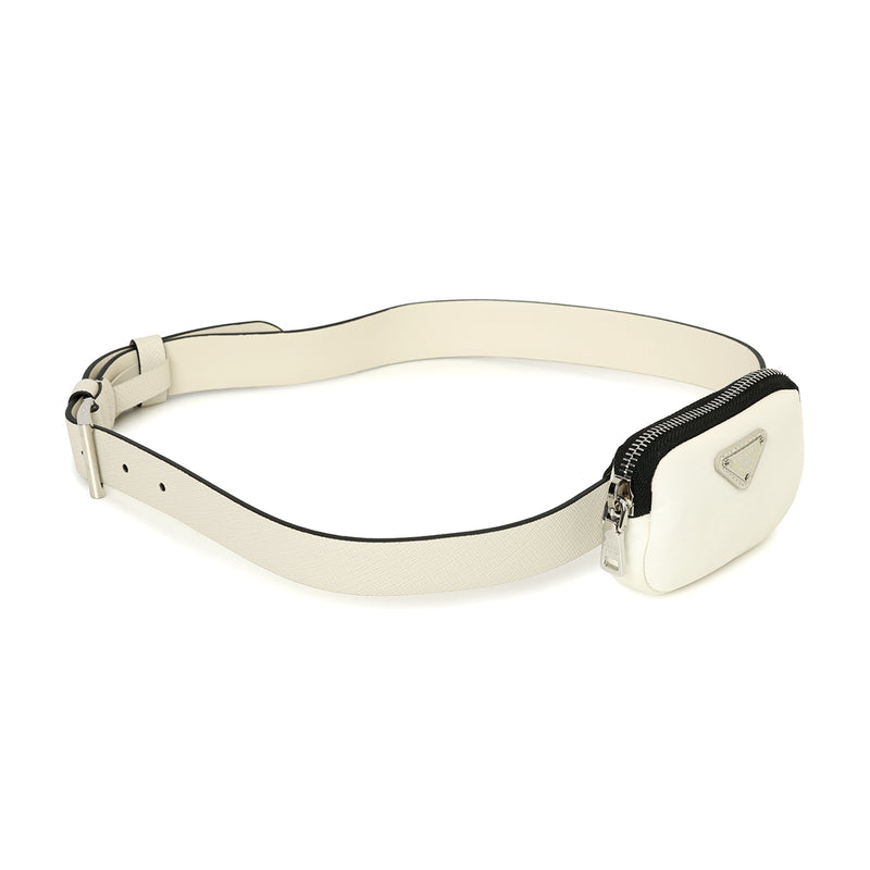 Women pre loved prada saffiano leather and nylon pouch belt size 32