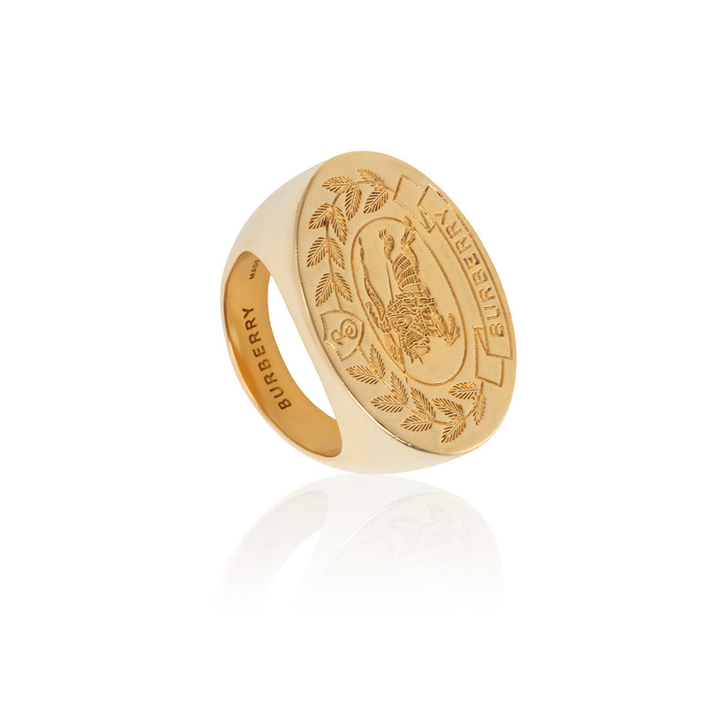 Women pre owned burberry gold plated ekd signet ring