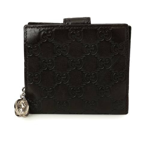 Black Guccissima Leather Interlocking G Charm French Wallet One Size