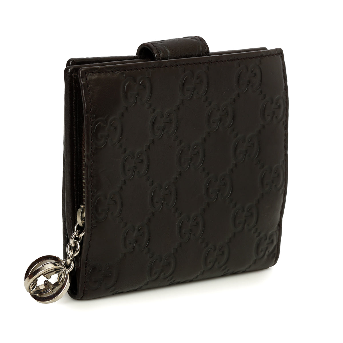 Black Guccissima Leather Interlocking G Charm French Wallet One Size