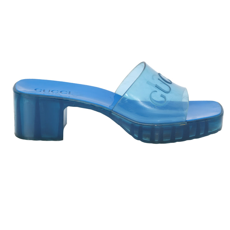 Gucci blue rubber heeled slide sandals 39 sale