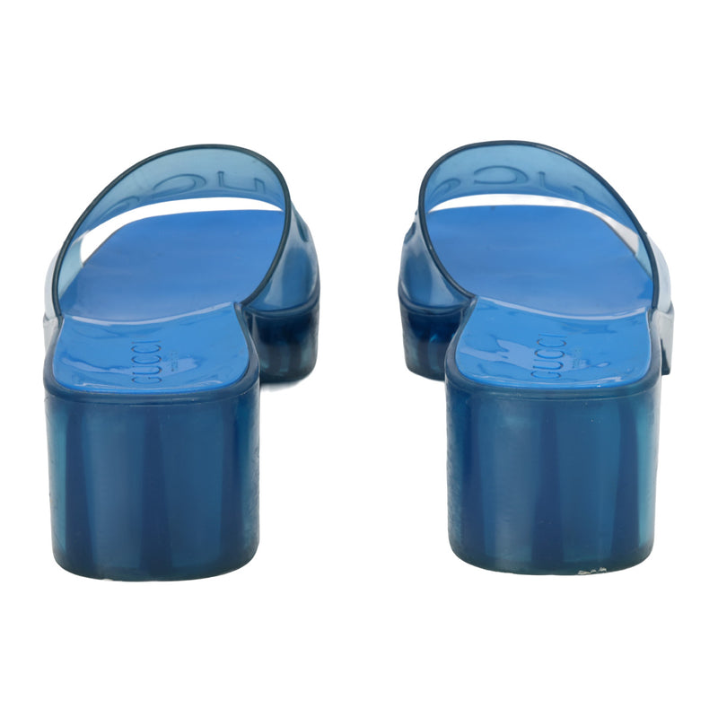 Pre-loved Gucci Blue Rubber Heeled Slide Sandals- 39