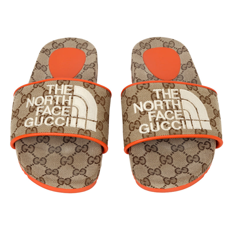Women gucci x the north face gg canvas beige orange slides 37