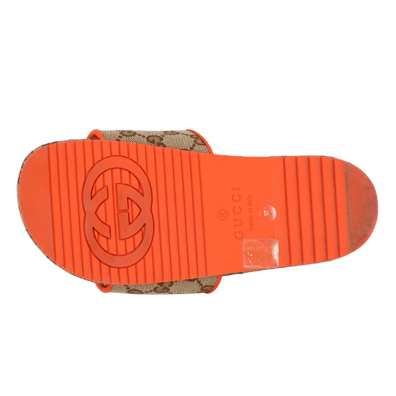 Women pre loved gucci x the north face gg canvas beige orange slides 37
