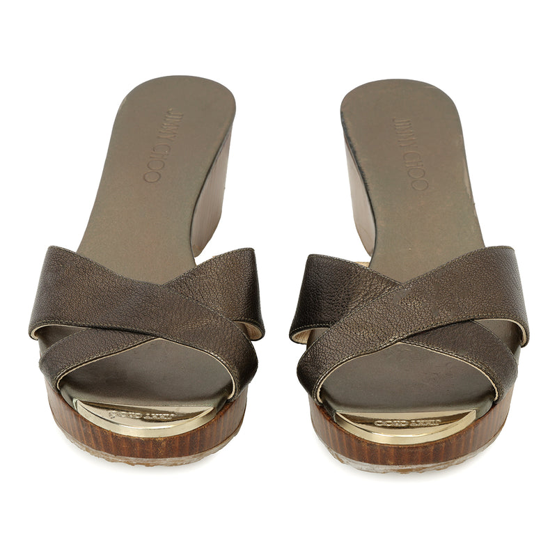 Pre-loved Jimmy Choo Metallic Green Wedges Size: 39