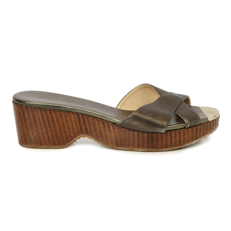 Jimmy Choo Metallic Green Wedges Size: 39