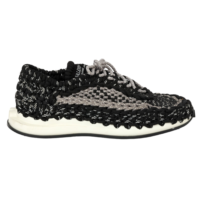 Valentino Black/Grey Crochet Fabric Sneakers