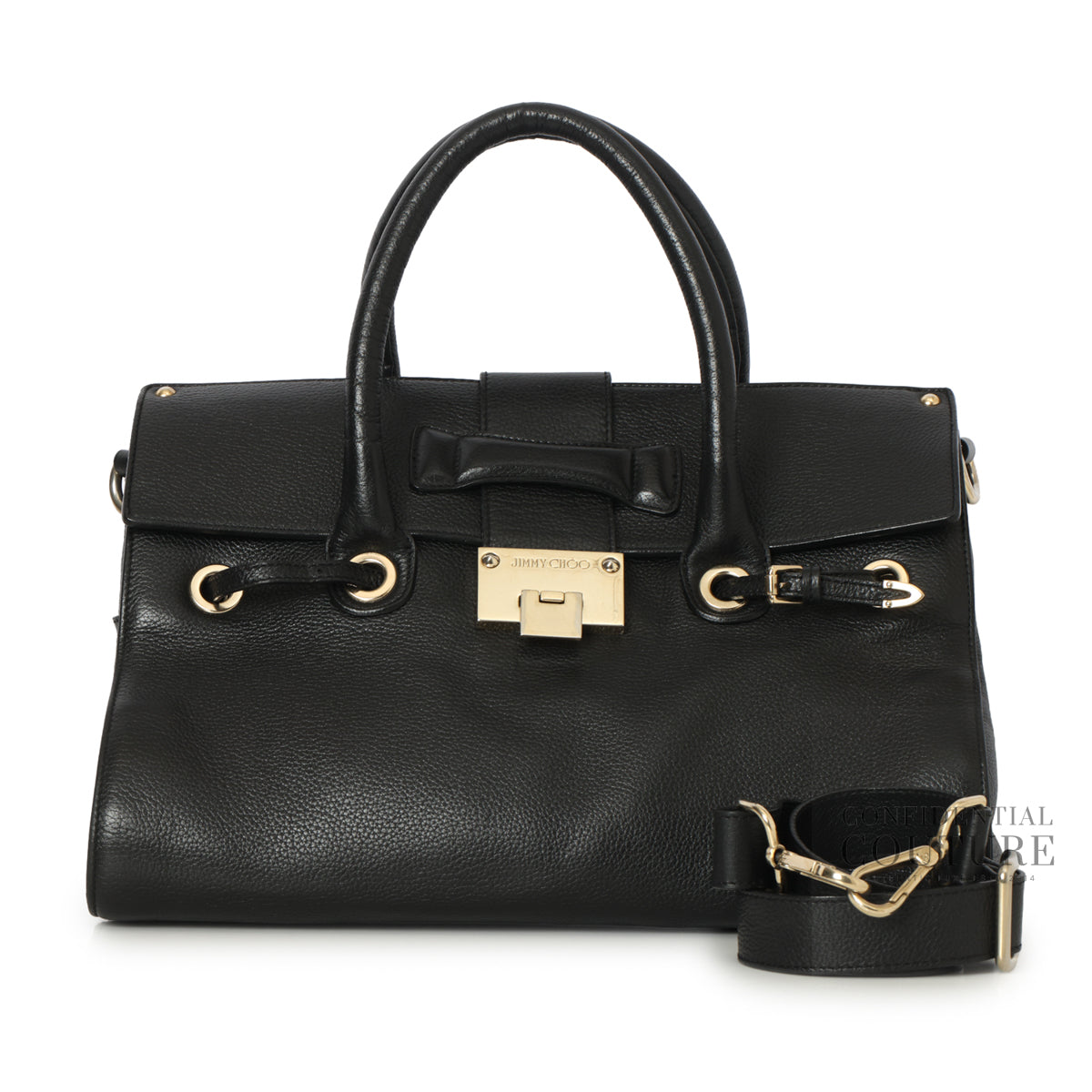 Black Leather Rosalie Satchel Bag
