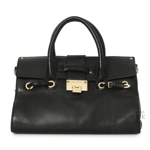Black Leather Rosalie Satchel Bag