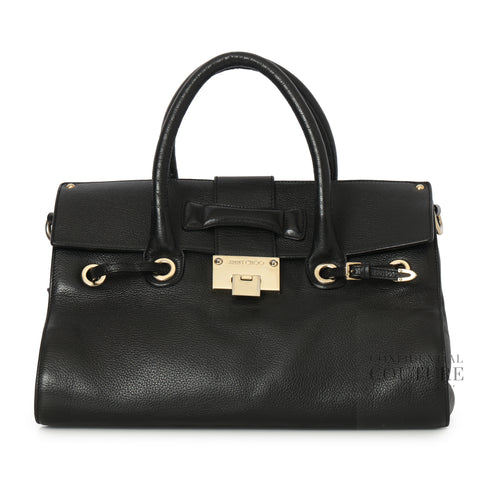 Black Leather Rosalie Satchel Bag