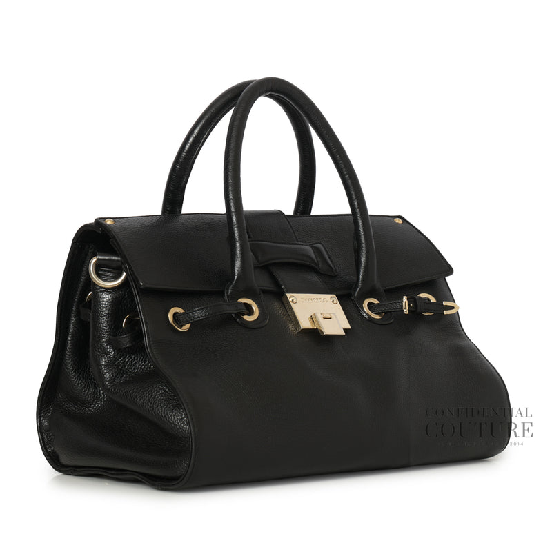 Black Leather Rosalie Satchel Bag