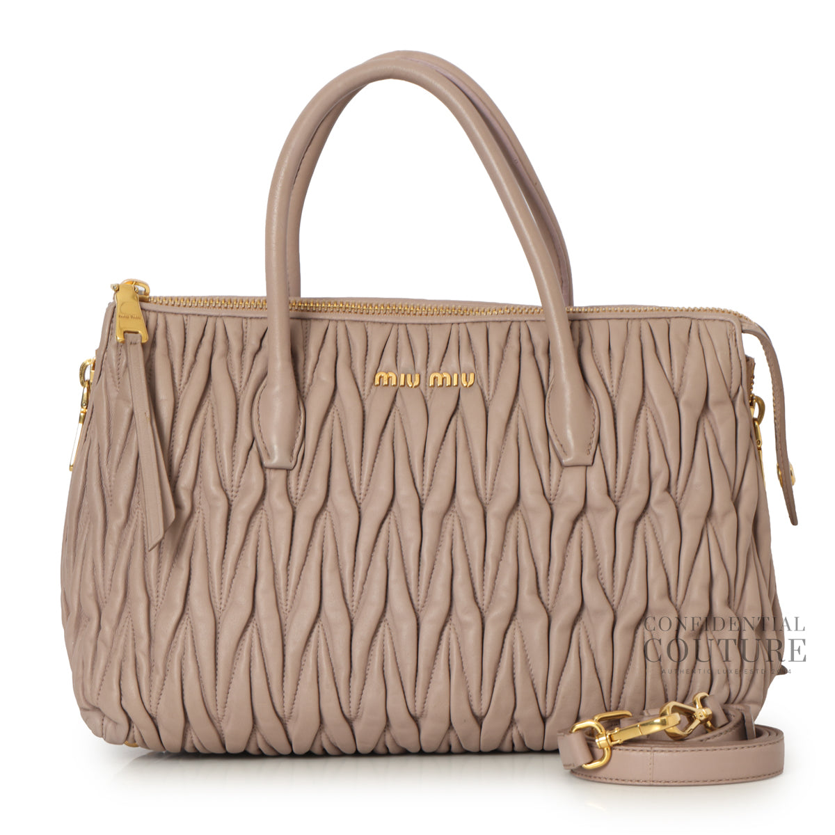 Mauve Side Zip Convertible Matelasse Leather Medium Tote