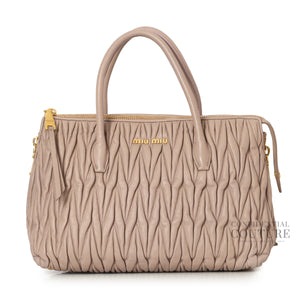 Mauve Side Zip Convertible Matelasse Leather Medium Tote