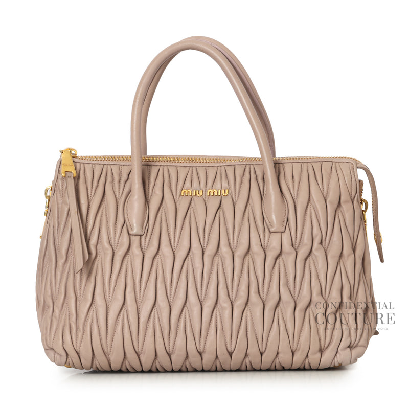 Mauve Side Zip Convertible Matelasse Leather Medium Tote