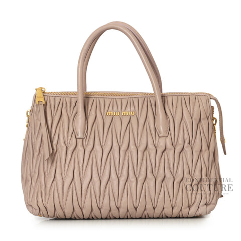 Mauve Side Zip Convertible Matelasse Leather Medium Tote