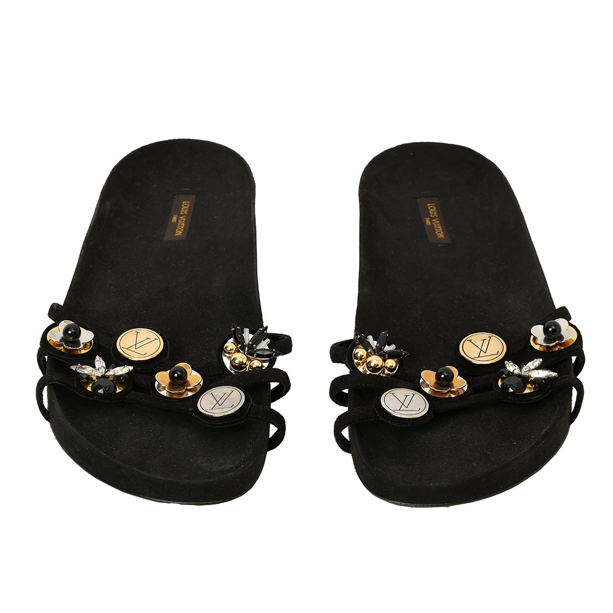 Black Charms Embellished Slides Size: 38.5